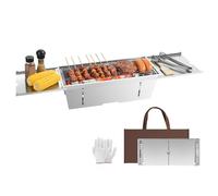 Uten Barbecue Carbonella Portatile e Pieghevole, BBQ Tavolo per Giardino | Non è Richiesta Alcuna Installazione, Acciaio Inox con Borsa per il Trasporto, Spiaggia, Campeggio, Escursionismo (L)