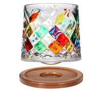 Uten Calice da Acqua Rotante, 275 ML/10 OZ Bicchiere Whisky Cristallo, Sottobicchiere in Bambù, Sensazione Spessa, Coppa da Rum Vetro Latte, Relax e Decompressione, 1 Bicchiere