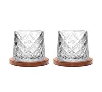 Uten Calice da Acqua Rotante, 275 ML/10 OZ Bicchiere Whisky Cristallo, Sottobicchiere in Bambù, Sensazione Spessa, Coppa da Rum Vetro Latte, Relax e Decompressione, 2 Bicchiere