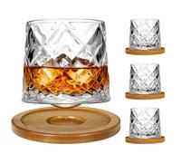 Uten Calice da Acqua Rotante, 275 ML/10 OZ Bicchiere Whisky Cristallo, Sottobicchiere in Bambù, Sensazione Spessa, Coppa da Rum Vetro Latte, Relax e Decompressione, 4 Bicchiere