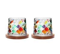 Uten Calice da Acqua Rotante, 275 ML/10 OZ Bicchiere Whisky Cristallo, Sottobicchiere in Bambù, Sensazione Spessa, Coppa da Rum Vetro Latte, Relax e Decompressione, 2 Bicchiere