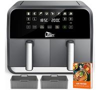 Uten Friggitrice ad Aria, 8 Litri Friggitrice ad Aria Doppio Cestello, 2 Cuscinetti in Silicone, 114 Ricette, Touch Screen Programmi, SYNC FINISH, Shake Reminder, Lavabile in Lavastoviglie