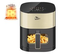 Uten Friggitrice ad Aria Doppia Resistenza 5,5 L Air Fryer Finestra 2000W | Schermo Colori, 14 Menu Preimpostati, Avvio Ritardato, Senza Girare Cibo, Griglia Anti-Schizzo Superiore, Facile da Pulire