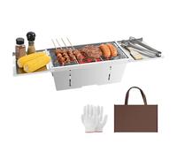 Uten Griglia a Carbone portatile e Pieghevole in Acciaio Inox con Borsa per il Trasporto e Guanti, Griglia da Tavolo per giardino,spiaggia, campeggio, escursionismo, picnic e viaggi