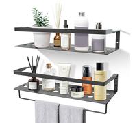 Uten Mensole da Muro in Metallo, 2 Pezzi Mensole da Parete Sospese | 40CM Lungo Mensole da Parete con Portasciugamani, Design Moderne, Per Cameretta Cucina Salotto Bagno, Grigio