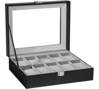 Uten Porta Orologi a 10 Scomparti, Scatola per Orologi in PU con Coperchio in Vetro, Fodera Grigia, Cuscinetti Rimovibili, Fibbia in Metallo, Scatola Portagioielli per Orologi Uomo e Donna