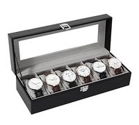Uten Porta Orologi a 6 Scomparti, Scatola per Orologi in PU con Coperchio in Vetro, Fodera Grigia, Cuscinetti Rimovibili, Fibbia in Metallo, Scatola Portagioielli per Orologi Uomo e Donna