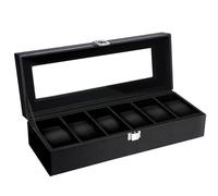 Uten Porta Orologi a 6 Scomparti, Scatola per Orologi in PU con Coperchio in Vetro, Fodera Nero, Cuscinetti Rimovibili, Fibbia in Metallo, Scatola Portagioielli per Orologi Uomo e Donna