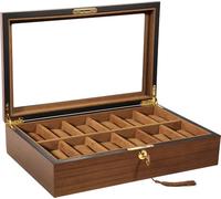 Uten Porta Orologi Legno a 12 Scomparti, Scatola per Orologi con Chiave e Serratura, Cuscinetti Rimovibili, Superficie in Legno Marrone, Scatola Portagioielli per Orologi Uomo e Donna