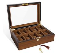 Uten Scatola per orologi con 10 scomparti, organizer per orologi con serratura dorata e chiave, scatola in legno con cuscini rimovibili per orologi, fodera in velluto, chiusura in metallo, regalo per