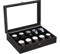 Uten Scatola Porta Orologi a 10 Scomparti, Porta Orologi Legno con Coperchio in Vetro, Fibbia in Metallo, Cuscino di Seta, Fodera Nero, Idea Regalo, Catola Portagioielli per Orologi Uomo e Donna