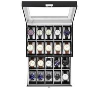 Uten Scatola Porta Orologi a 20 Scomparti, 2 Livelli PU Porta Orologi, Coperchio in Vetro, Fodera in Velluto Grigio, Idea Regalo, Catola Portagioielli per Orologi Uomo e Donna
