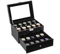 Uten Scatola Porta Orologi a 20 Scomparti, 2 Livelli PU Porta Orologi, Coperchio in Vetro, Fodera in Velluto Nero, Idea Regalo, Catola Portagioielli per Orologi Uomo e Donna