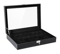 Uten Scatola Porta Orologi a 24 Scomparti, PU Porta Orologi, Serratura a Chiav, Coperchio in Vetro, Fodera in Velluto Nero, Idea Regalo, Catola Portagioielli per Orologi Uomo e Donna