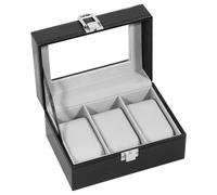 Uten Scatola Porta Orologi a 3 Scomparti, PU Porta Orologi, Coperchio in Vetro, Fodera in Velluto Grigio, Idea Regalo, Catola Portagioielli per Orologi Uomo e Donna