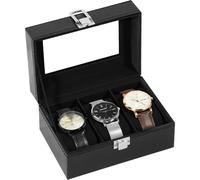 Uten Scatola Porta Orologi a 3 Scomparti, PU Porta Orologi, Coperchio in Vetro, Fodera in Velluto Nero, Idea Regalo, Catola Portagioielli per Orologi Uomo e Donna