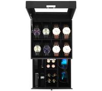 Uten Scatola Porta Orologi a 8 Scomparti, 2 Livelli PU Porta Orologi, Serratura a Chiav, Coperchio in Vetro, Fodera in Velluto Nero, Idea Regalo, Catola Portagioielli per Orologi Uomo e Donna