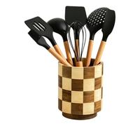 Utensil Crock - 360° Rotating Kitchen Organizer, Wood, For Spatulas & Tools