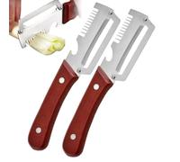 Utensile Da Cucina Pelapatate 3 In 1, Set 2 Pezzi In Acciaio Con Manico Legno, Pelapatates Zero Flex Con Taglia Scalogni E Apribottiglie, Sbucciatore Multiuso, Ideale Per Preparazione Insalate