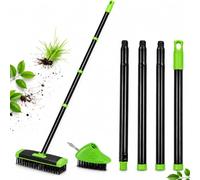 Utensile per Rimuovere Erbacce con Manico Lungo e 2 Testine con Spazzola | Set Spazzole per Diserbo delle Fessure, Setole in Filo e Raschietto Integrato per Paviemente da Giardino, Patio e Vialetto