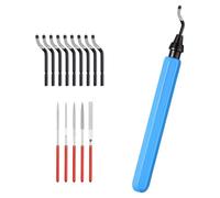Utensile per sbavatura, manico in metallo, strumento universale per sbavatura, con 10 lame di ricambio e 5 lime diamantate, per stampanti 3D, alluminio, plastica, azzurro
