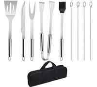 Utensili Barbecue Kit 9PCS, Set di Attrezzi per Barbecue, Posate Barbecue Grill Set di Attrezzi Barbecue Griglia di Cottura in Acciaio Inox con Pinza, Paletta, Spazzola per Grill, Spiedini, Forchetta