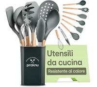 Utensili Cucina in Silicone - 8 Pezzi Utensili da Mestoli Cucina in Silicone con Manico in Legno - Certificato FDA per Alimenti - Con Supporto e Mestoli - Con Fori per Appendere