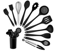 Utensili Cucina Set, Homikit 12 Pezzi Utensili Cucina Silicone, Mestoli Cucina Silicone Resistente al Calore con Secchio Portaoggetti, Antiaderenti, Lavabili In Lavastoviglie, Nero