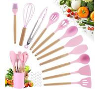 Utensili Cucina Silicone Set - Cucchiaio Silicone Cucina Set 22 Pezzi - Leccapentole Silicone - Mestoli Cucina Silicone - Dotato di 10 Ganci (Rosa)