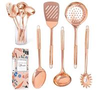 Utensili da cucina in rame per cucinare/servire, utensili da cucina color oro rosa - Set di 5 pezzi - mestolo in rame, cucchiaio da portata, forchetta, spatola, spatola da cucina