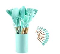 Utensili da cucina in silicone Set manici in legno resistenti al calore Set grigi per pentole antiaderenti (Agate Green-12pcs)