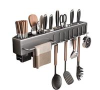 Utensili da parete con 6 ganci, senza trapano, per coltelli da cucina e bacchette, salvaspazio, per cucina da parete, versatile (40 cm)