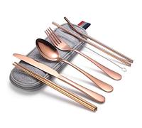 Utensili Da Viaggio Portatili, 8 Pezzi Set Di Posate Da Campeggio Con Custodia, Coltello In Acciaio Inossidabile Forchetta Cucchiaio Bacchette Pennello Per Pulizia Cannucce Utensili Da Viaggio (B)