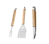 Utensili per barbecue,Set di attrezzi per barbecue,Set di accessori per griglia da 3 pezzi | Utensili per grigliare con manico in legno con spatola, forchetta, pinze per barbecue, h