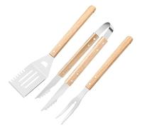 Utensili Per Grill - Set Di 3 Accessori Barbecue,Utensili da Cucina Resistenti ad Alte Temperature con Impugnatura Antiscivolo in Legno per Campeggio, Bistecca, Burger, Pizza e Barbecue sulla