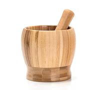 Utensili Set di mortaio e pestello in legno Spremiaglio Ginger Crusher Spezie Set for macinare Aglio Tritacarne Erbe Spezie Schiacciatore Grinder Chopper Utensili da cucina (Bambù) Decorare(Grande)