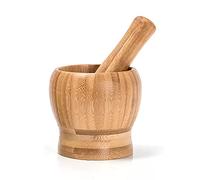 Utensili Set di mortaio e pestello in legno Spremiaglio Ginger Crusher Spezie Set for macinare Aglio Tritacarne Erbe Spezie Schiacciatore Grinder Chopper Utensili da cucina (Bambù) Decorare(Piccolo)
