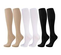 Utensilsto 3 paia di calze a compressione, calze a compressione lunghe con 15-25 mhg, calze da viaggio per uomo e donna, corsa, sport, volo, viaggi, nero, bianco, color pelle, 39-42