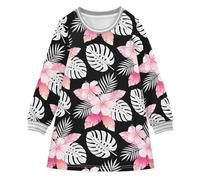 (Utente) UPF 50+ Camicia da sole a maniche lunghe (nome) girocollo da uomo, protezione a maniche lunghe, vestibilità larga, tipo 2T, Foglia tropicale Fiore Rosa, Large