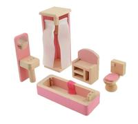 Uterui Set di mobili in legno per casa delle bambole in scala 1:12 - Bagno con doccia, WC, vasca, lavandino, mobiletto e armadietto - Playset da bagno
