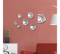 Uteruik 3D Pesce Adesivi murali Specchio Fai da Te Parete Decalcomania Argento Pesce Specchio Sfondo Decorazione, 7pcs