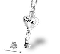 Uteruik Collana con urna, Ciondolo con Chiave, Catena, Gioiello per cremazione, Medaglione con Imbuto, Kit di riempimento per Ceneri, Capelli, ricordo commemorativo