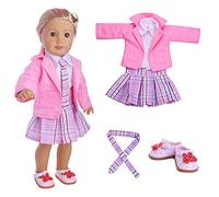 Uteruik Vestiti per Le Bambole for 46cm / 18in American Girl Doll Outfit Casual - Camicia e Gonna Scarpe Accessorio Costume Cravatta, 5 Pezzi/Set (Rosa)