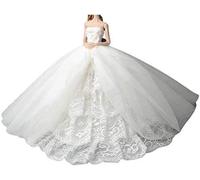 Uteruik Vestito da cerimonia nuziale bianco della bambola degli accessori dell'abito del partito del vestito da cerimonia nuziale con il velo per la bambola di 30cm