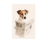 UTGN Poster su tela con Jack Russell Terrier che legge il giornale, decorazione per camera da letto, paesaggio decorativo, regalo, 20 x 30 cm