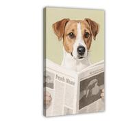 UTGN Poster su tela con Jack Russell Terrier che legge il giornale, decorazione per camera da letto, paesaggio decorativo, regalo, 20 x 30 cm