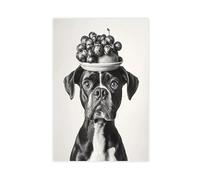 UTGN Stampa artistica da parete su tela, motivo: cane con boxer con ciotola di frutta, 40 x 60 cm