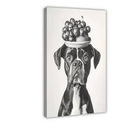 UTGN Stampa artistica da parete su tela, motivo: cane con boxer con ciotola di frutta, 60 x 90 cm