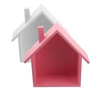 UTHCLO 2 Pezzi Mensola da Parete in Legno a Forma di Casa, Set 2 Pezzi Bianco e Rosa, Scaffale Rustico Salvaspazio per Cameretta, Organizer Multiuso per Decorazioni Murali e Piante