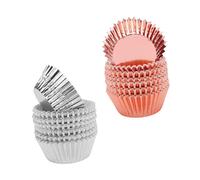 UTHCLO 200 Pezzi Pirottini di Carta per Cupcake Metallici Spessi e Resistenti in Argento e Rosa Oro per Dolci Gelati e Feste con Rivestimento Anti-perdite per Pasticcerie e Ristoranti
